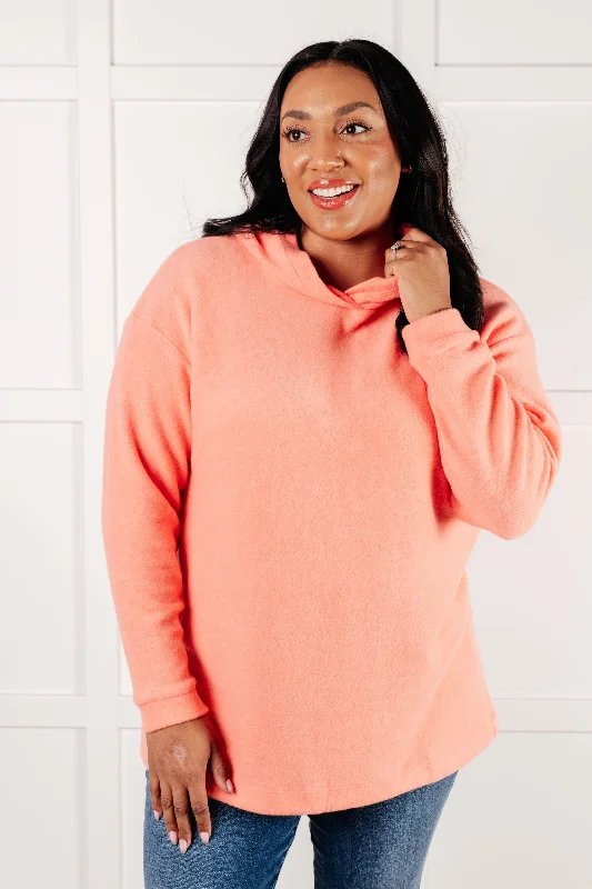 Basically My Favorite Hooded Pullover in Coral Wrist Length Sleeve