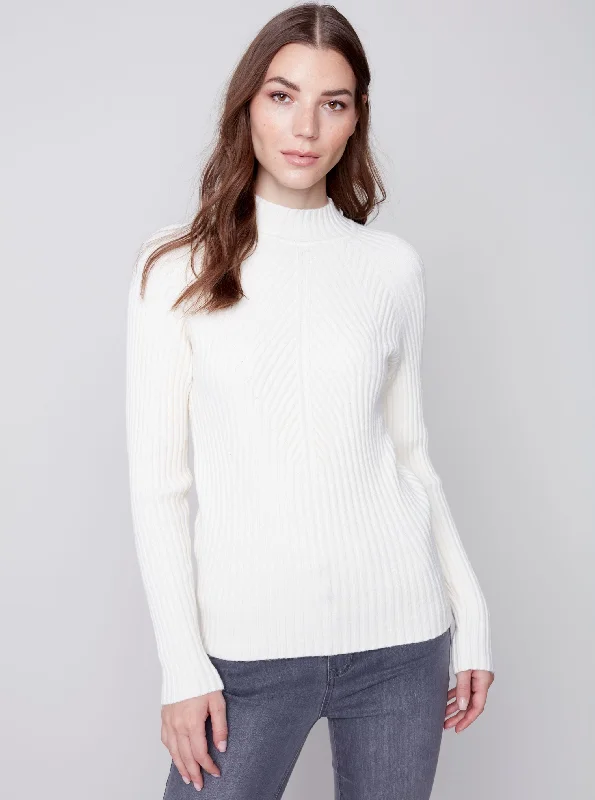 Mock Crew Neck Chest Sweater [Ecru-C2553] Boat Neck Shawl Collar Notched Collar
