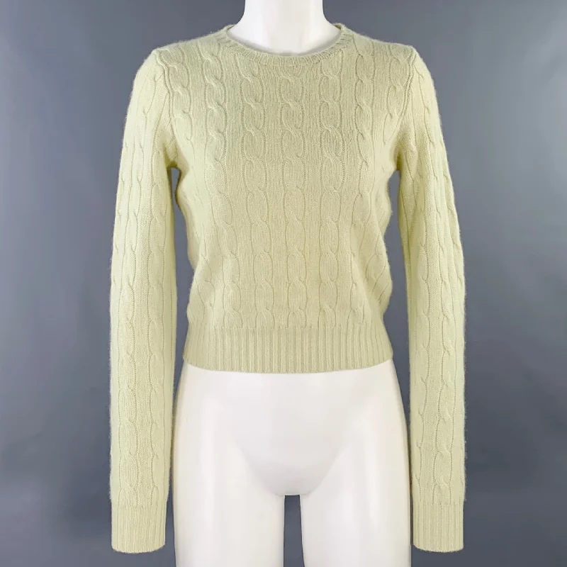 RALPH LAUREN Size M Green Chartreuse Cashmere Cable Knit Pullover Port Neck Pullover RALPH LAUREN Size M Green Chartreuse Cashmere Cable Knit Pullover Port Neck Pullover
