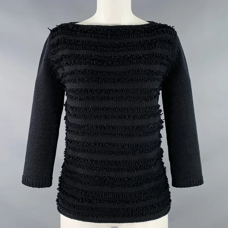 MAX MARA Size S Black Knit Textured 3/4 Sleeves Sweater Cable Knit Ribbed Knit Lace Knit MAX MARA Size S Black Knit Textured 3/4 Sleeves Sweater Cable Knit Ribbed Knit Lace Knit