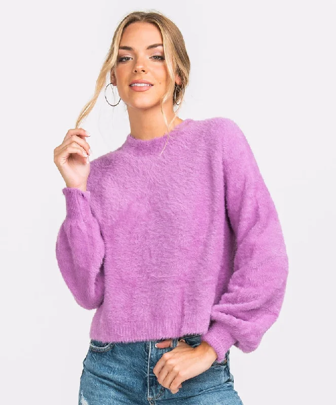 Southern Shirt Co - Cropped Feather Knit Sweater Boat Neck Shawl Collar Notched Collar