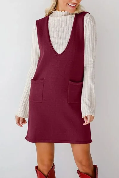 Lovelet Pocketed V-Neck Mini Sweater Overall Dress Plaid Sweater Polka Dot Checkered Lovelet Pocketed V-Neck Mini Sweater Overall Dress Plaid Sweater Polka Dot Checkered