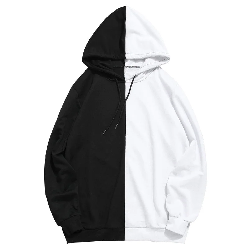 Pullover Half Color Hoodie Deep Neck Pullover