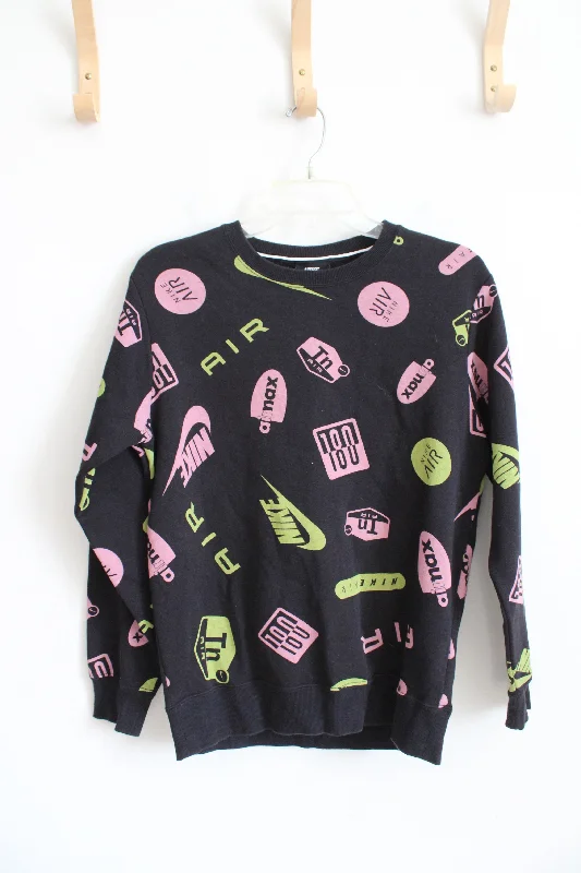 Nike Air Pink & Green Logo Black Pullover Sweatshirt | XS Spaghetti Sleeve Top