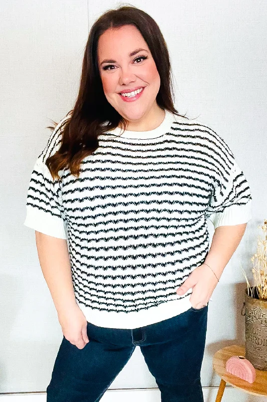 You've Got This Ivory & Black Wavy Stripe Pattern Sweater Top Hooded Sweater Collared Sweater Shawl Collar You've Got This Ivory & Black Wavy Stripe Pattern Sweater Top Hooded Sweater Collared Sweater Shawl Collar