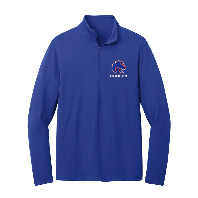 Boise State - NCAA Women's Gymnastics : Kristina Shchennikova - Lightweight Quarter Zip Jacket Faux Fur Fabric Real Fur Fabric Shearling Fabric