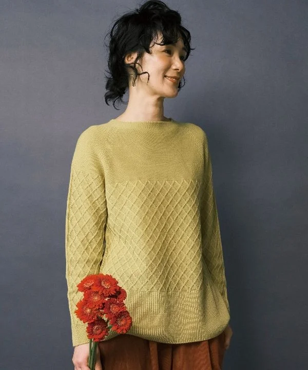 Basket-Knit WHOLEGARMENT Knit Pullover 24W443 Sabrina Neck Pullover