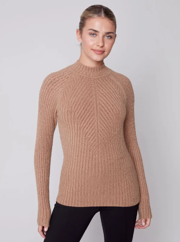 Mock Crew Neck Chest Sweater [Truffle-C2553] Tailored Straight A-Line