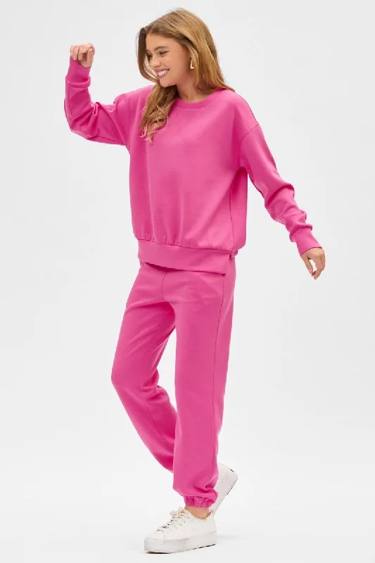 Hot Pink Malibu Pullover and Jogger Pant Set Kimono Neck Pullover