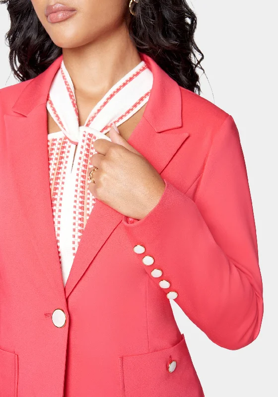 Cotton Sateen Patch Pockets Detail Blazer