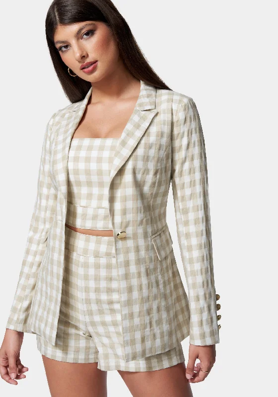 Gingham One Button Tailored Jacket