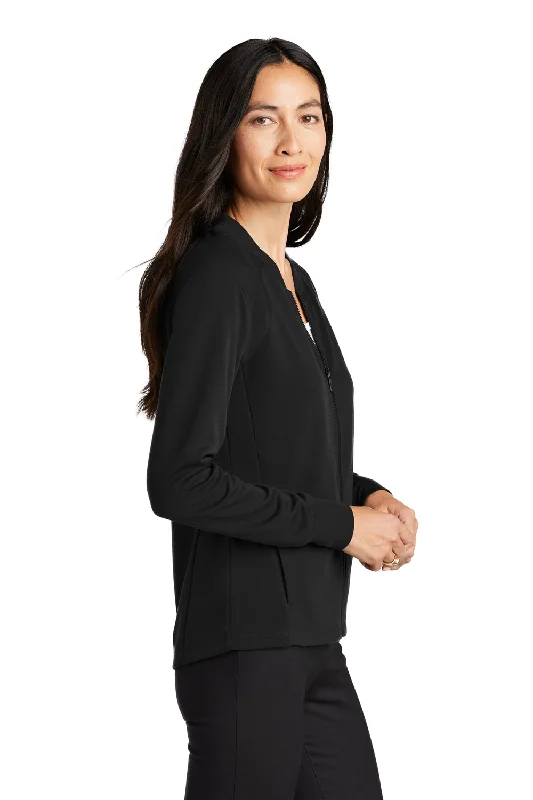 Mercer+Mettle Womens Double Knit Full Zip Bomber Jacket - Deep Black