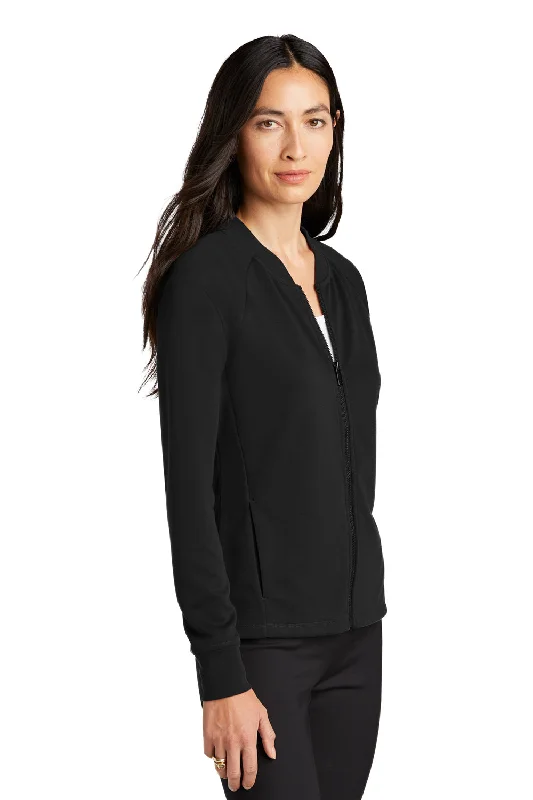 Mercer+Mettle Womens Double Knit Full Zip Bomber Jacket - Deep Black