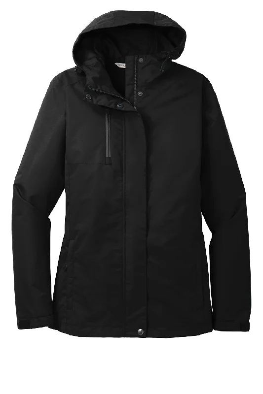 Port Authority Womens All Conditions Waterproof Full Zip Hooded Jacket - Black