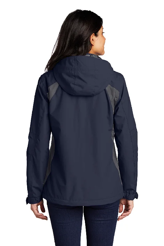 Port Authority Womens All Season II Waterproof Full Zip Hooded Jacket - True Navy Blue/Iron Grey