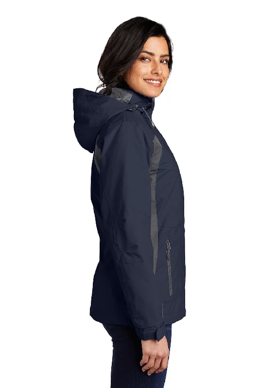 Port Authority Womens All Season II Waterproof Full Zip Hooded Jacket - True Navy Blue/Iron Grey