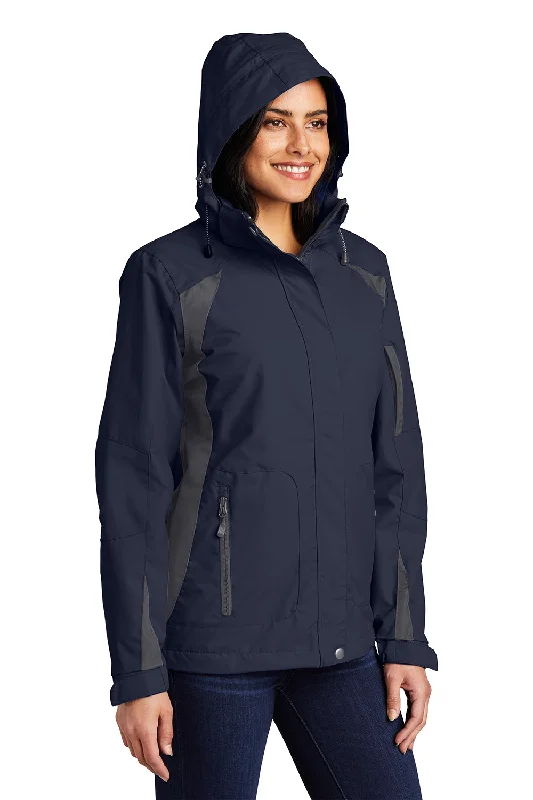 Port Authority Womens All Season II Waterproof Full Zip Hooded Jacket - True Navy Blue/Iron Grey