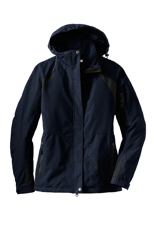 Port Authority Womens All Season II Waterproof Full Zip Hooded Jacket - True Navy Blue/Iron Grey