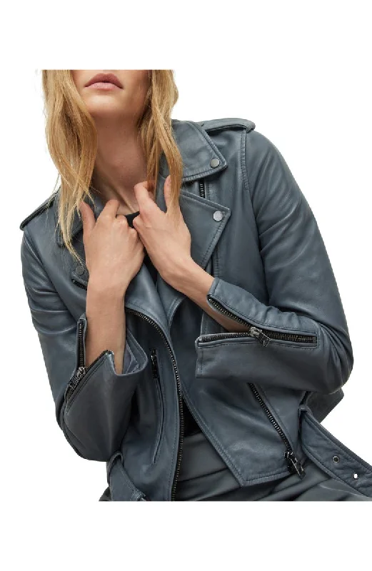 Womens Blue Motercycle Leather Jacket