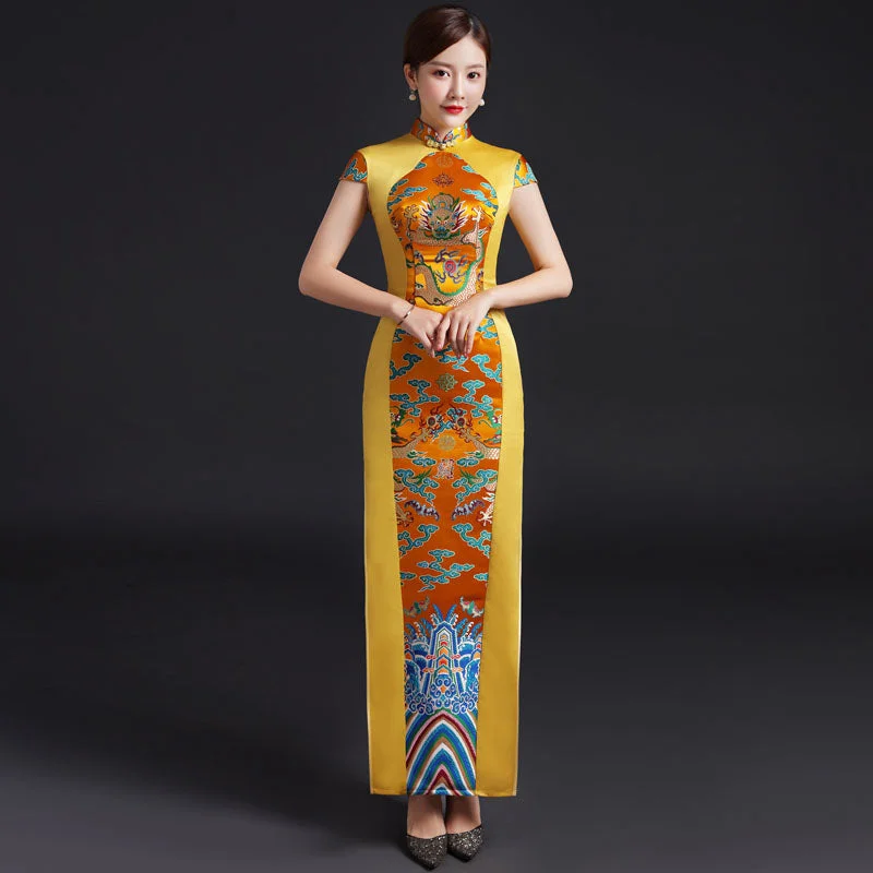 Auspicious Pattern Brocade Traditional Cheongsam Chinese Evening Dress