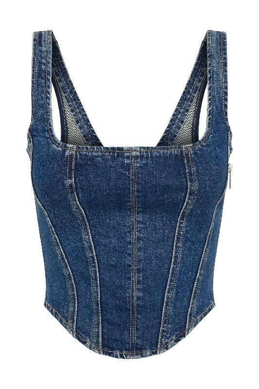 Bianca Denim Lace Up Corset - Dark Blue