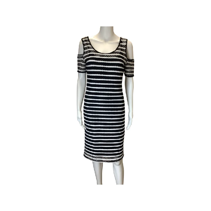 Frank Lyman Black White Two-piece Striped Cold Shoulder Dress Size 4