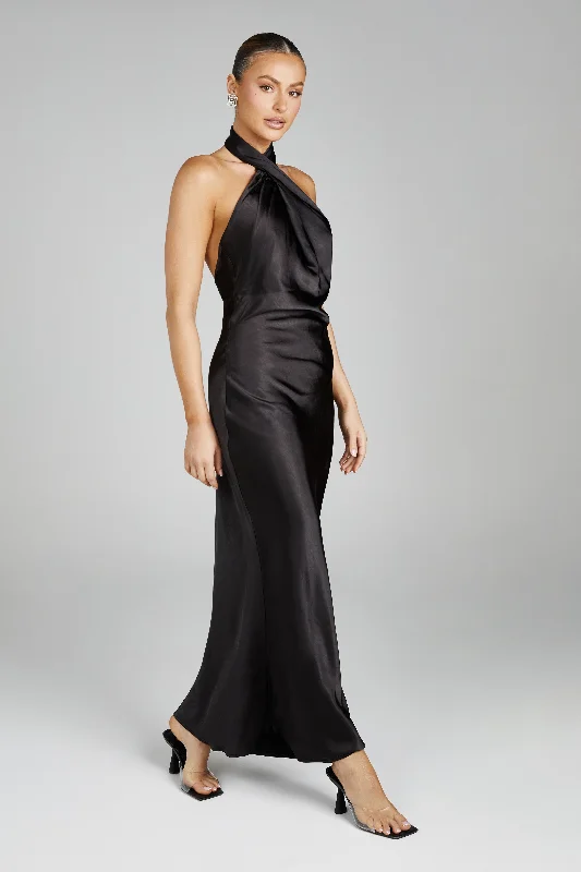 Laura Halter Satin Gown - Black