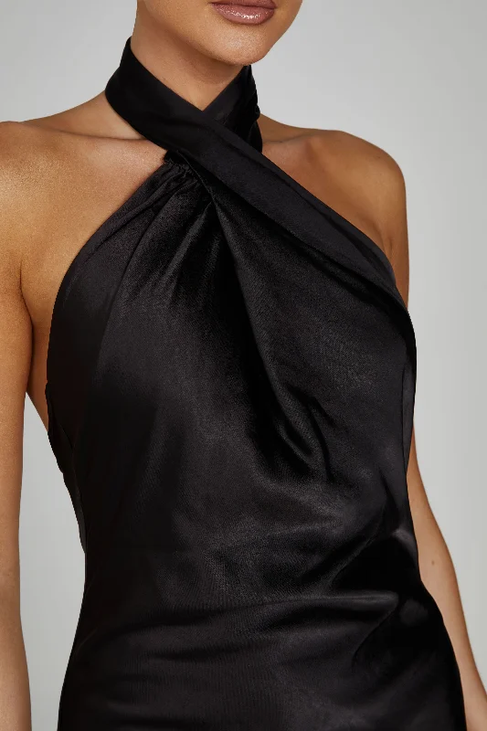 Laura Halter Satin Gown - Black