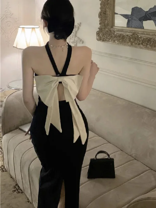 Lunivop Women Sexy Backless Bow Wedding Runway Party Dresses Summer French Sleeveless Bodycon Hollow Out Vestidos Female Clothing