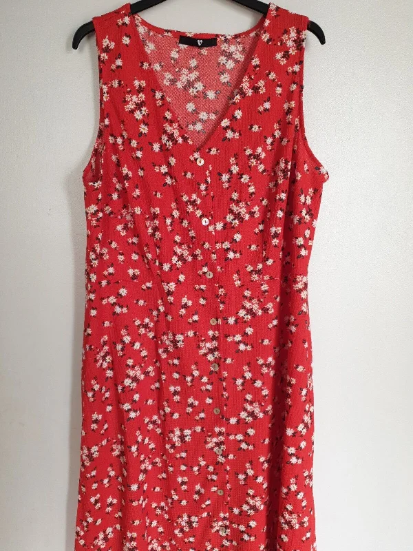 Red Floral Midi Dress V-Neck UK 14 ****Ref V528