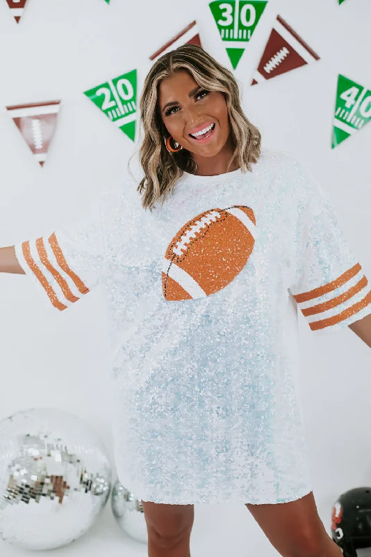 Set in Sequins Football Dress, White