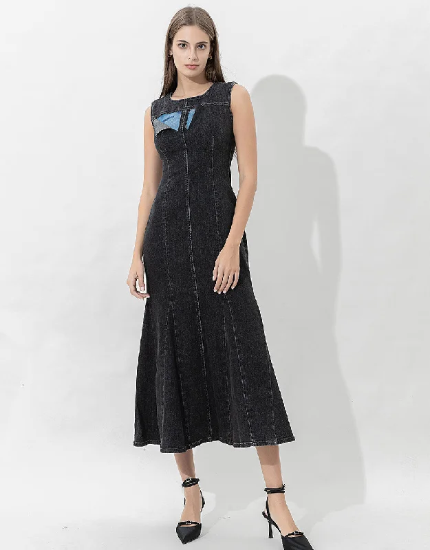 Sleeveless U Neck Denim A-Line Dress