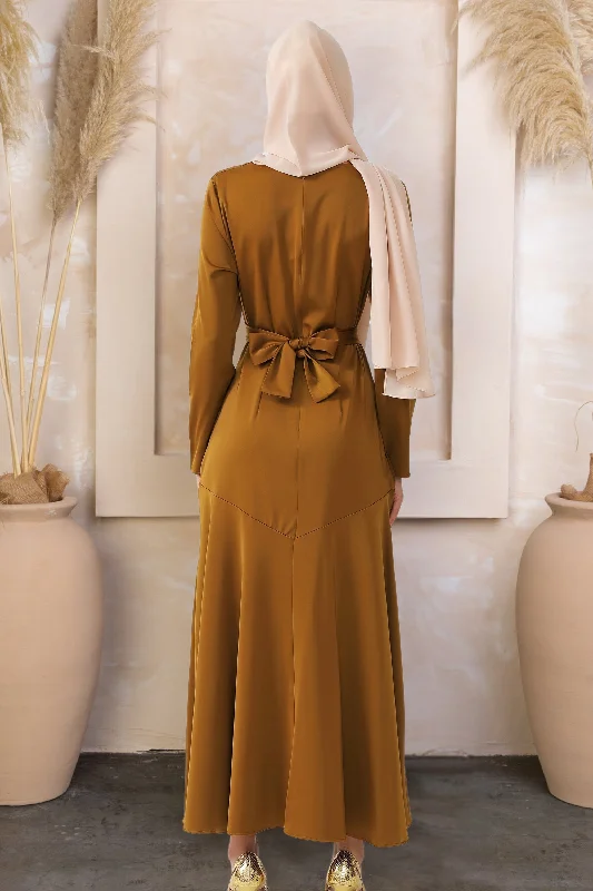 Spiced Criss Cross Satin Long Sleeve Maxi Dress