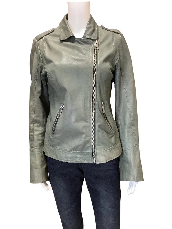 Doma Women's Leather Olive Biker Jacket  Size: L