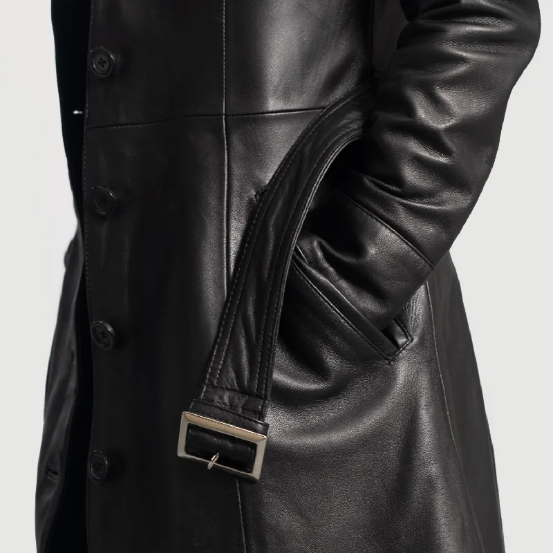 Moonlight Black Leather Trench Coat