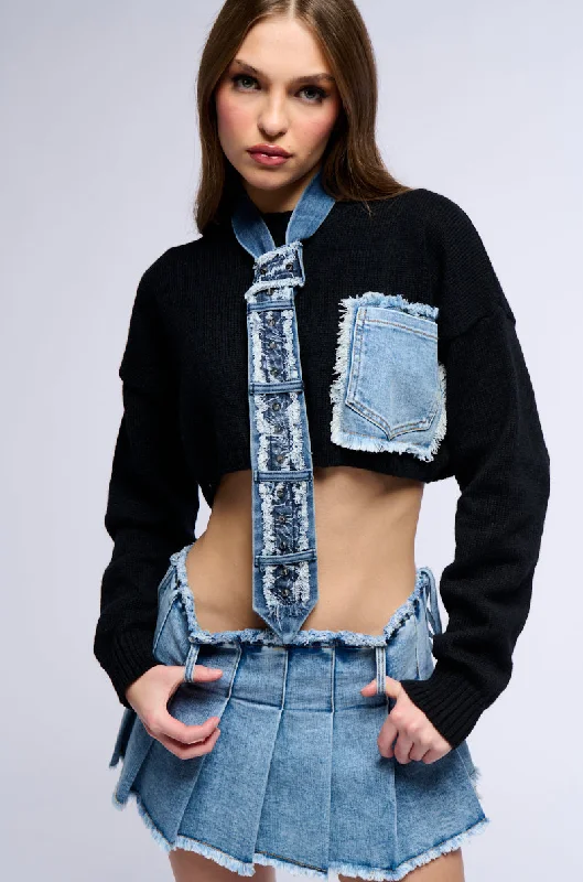 COOL GIRL KNIT DENIM CROPPED SWEATER