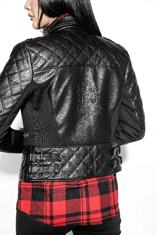 Never Trust Quilted Faux Leather Moto Jacket