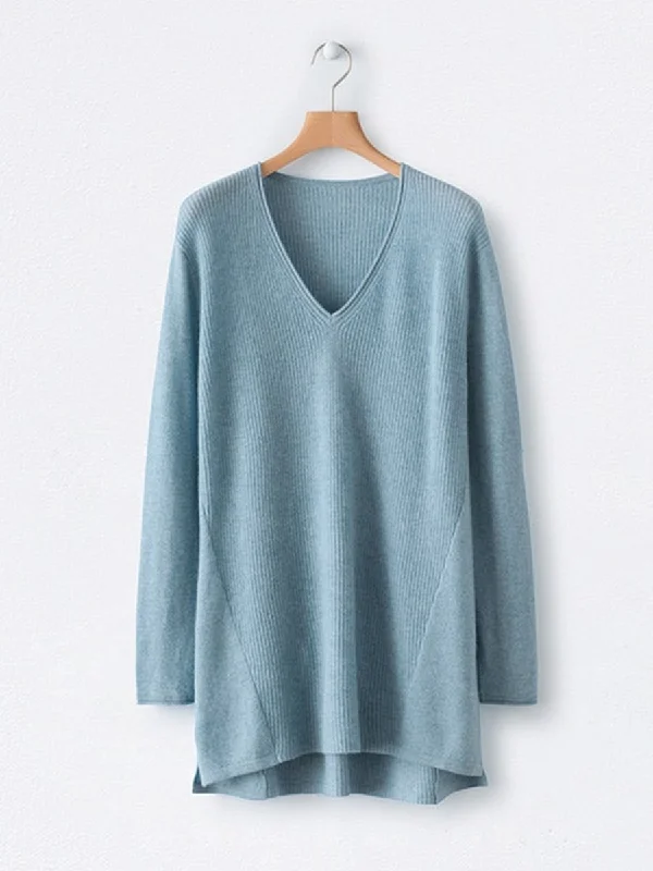 V-neck Irregular Knitted Long Sleeve Sweater