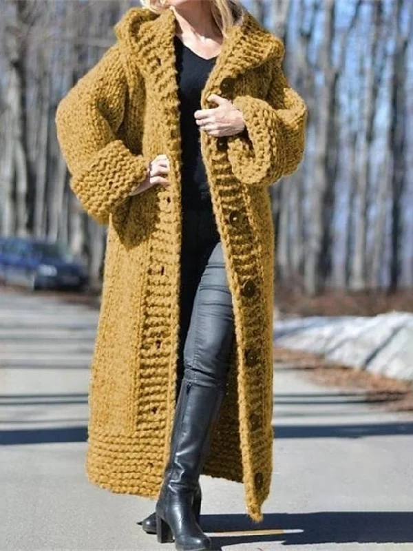 Women's Cardigan Sweater Hooded Chunky Knit