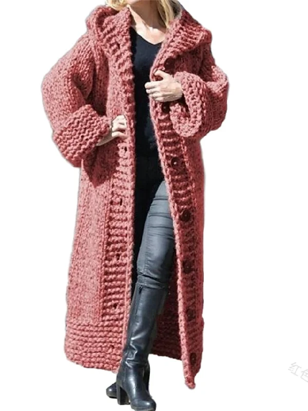 Women's Cardigan Sweater Hooded Chunky Knit