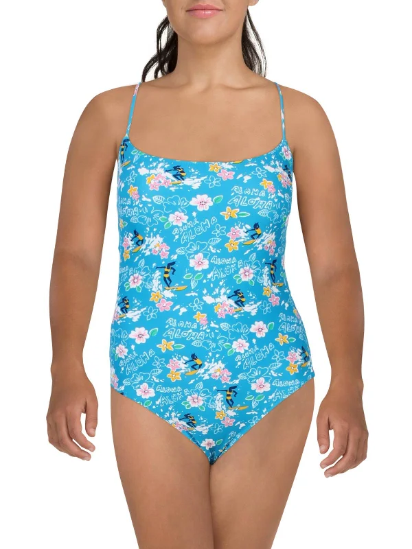 Womens Floral Print Nylon One-Piece Swimsuit