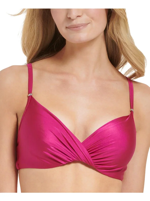 Womens Solid Nylon Bikini Swim top