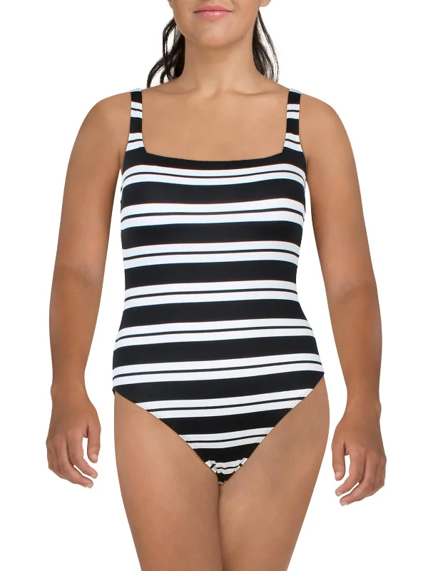 Womens Striped Nylon One-Piece Swimsuit