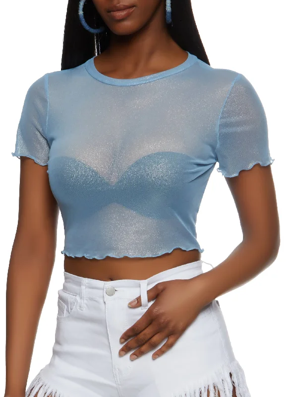 Sheer Mesh Lettuce Edge Crop Top