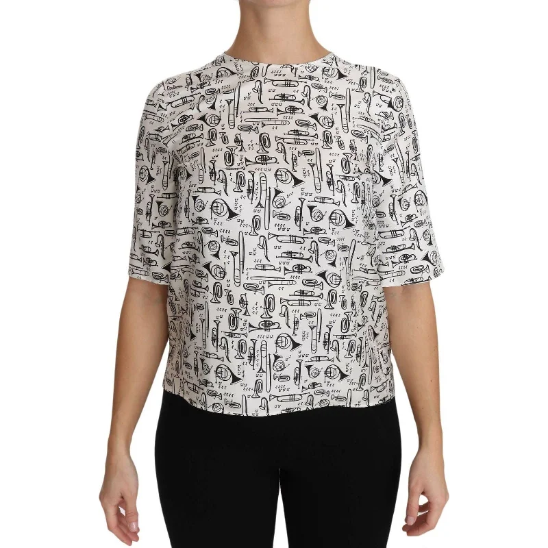 Dolce & Gabbana Elegant Trumpet Print Silk Blouse Top