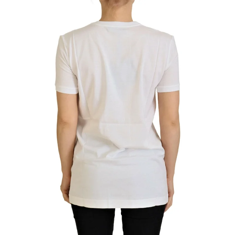 Dolce & Gabbana Elegant White Crew Neck Tee with Colorful Print