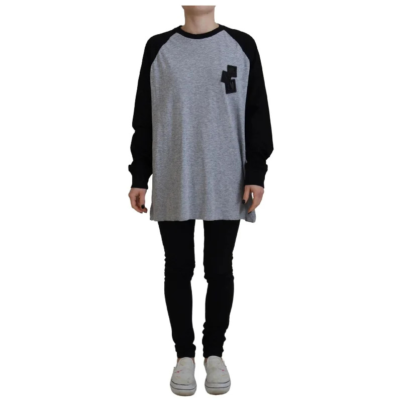 Dsquared² Black Gray Cotton Raglan Long Sleeves Casual Top