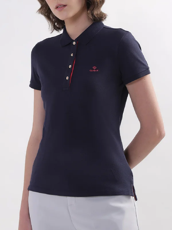 Gant Women Blue Solid Polo TShirt