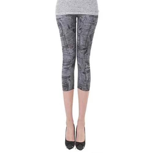 Women Casual Seamless Imitation Cowboy Printed Leggings