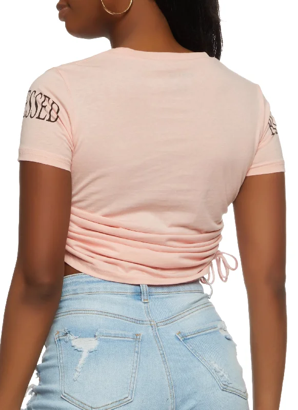 Blessed Ruched Graphic Crop Top